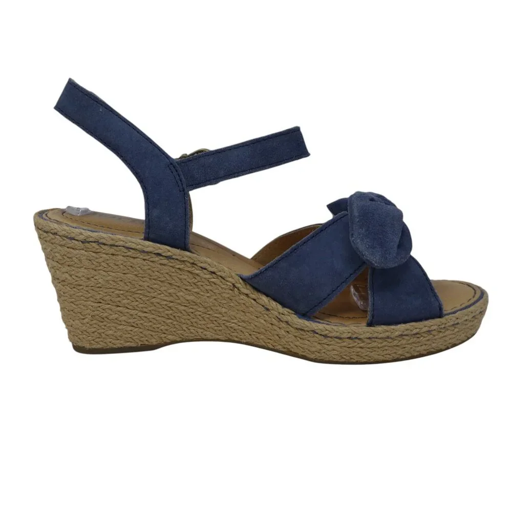 Born Monticello Blue Suede Jute Wrapped Wedge Heels Sandals Espadrilles Womens 8